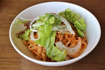 Dandan noodles without soup in Tokyo, Japan