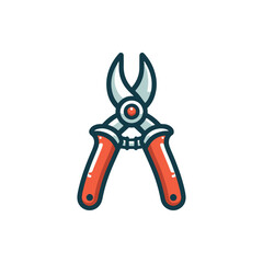 A pair of gardening shears with a shiny blade and bright red handles, set against a clean background