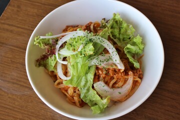 Dandan noodles without soup in Tokyo, Japan