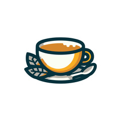 A vibrant illustration of a steaming cup of tea on a plate with leaves, set against a clean background