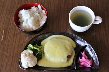 Hamburg steak with cheese sauce in Tokyo, Japan