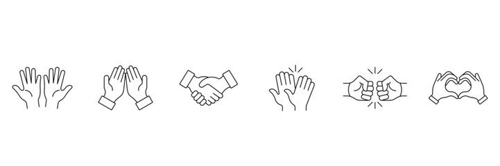 hand gestures, handshake, high five, love sign, icon vector illustration