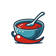 A vibrant bowl of chili sauce with a red pepper beside it, showcasing culinary creativity