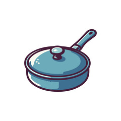 A vibrant, illustrated cooking pot with a lid, showcasing kitchenware in a minimalist style