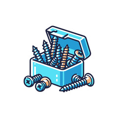A vibrant illustration of a toolbox filled with various screws, set against a clean background
