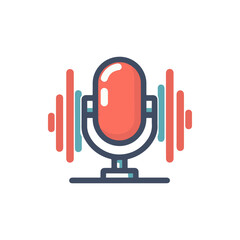 A vibrant microphone icon with sound waves, representing audio recording and broadcasting