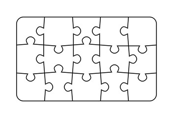 Fototapeta premium Jigsaw puzzle pieces blank template. Cutting lines simple grid design for kids jigsaw rectangle puzzle - 15 pieces.