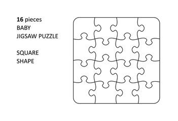 Jigsaw puzzle blank template. Cutting lines grid design for baby jigsaw square puzzle - 16 pieces.