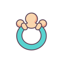 Obraz premium Cartoonish illustration of a baby holding a colorful teething ring, symbolizing early childhood development