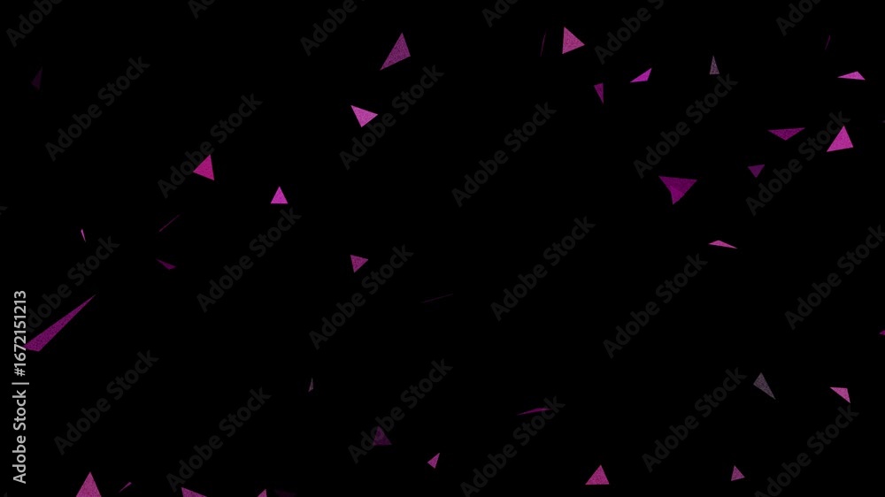Poster abstract triangles motion graphics on black background.