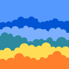 Sky and clouds vector illustration. Simple cartoon colorful sky background. Flat vector design.
