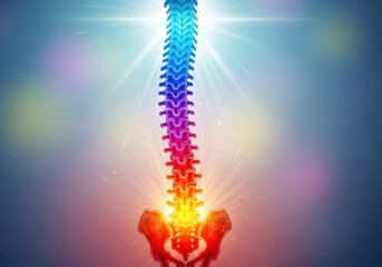 Colorful human spine anatomy detailed medical visualization with glowing lumbar region