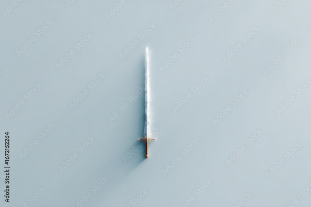 Poster minimalistic design featuring sleek sword against soft backgroun