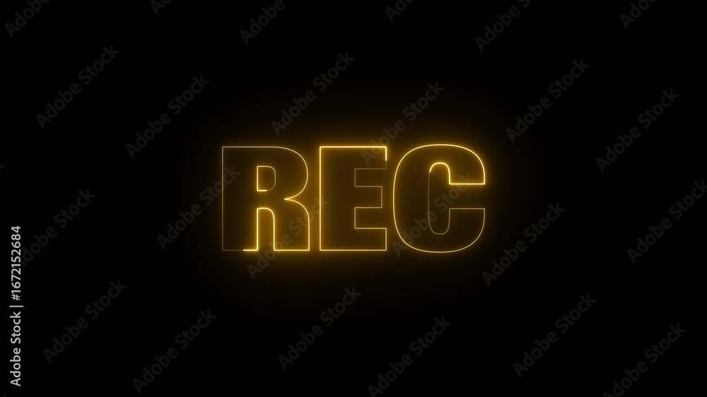 Poster neon record text animation. glowing rec text motion graphic. video recording. camera recording icon 