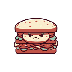 Cartoon sandwich character with an angry expression, vibrant colors, simple background, playful design