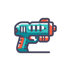 Colorful futuristic toy ray gun with vibrant design, set against a minimalistic background