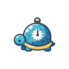 Cartoon turtle-shaped timer with a clock face, symbolizing slow progress in a playful style