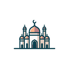 Colorful illustration of a mosque with domes and minarets, set against a plain background
