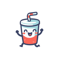Cheerful animated drink character with a straw, celebrating in a vibrant, playful setting