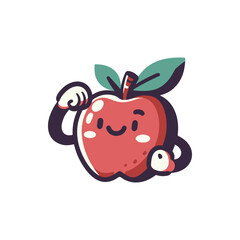 Cheerful cartoon apple character flexing its muscular arms, symbolizing strength and health