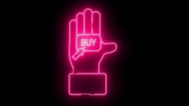 hand icon and buy button icon with neon effect
