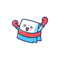 Cheerful cartoon character with boxing gloves celebrating victory in a playful setting