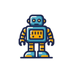 Fototapeta premium Colorful retro robot character standing on a white background, ideal for children's design projects