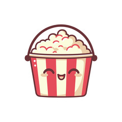 Cheerful cartoon popcorn bucket with a smiling face, ideal for movie night themes and snacks
