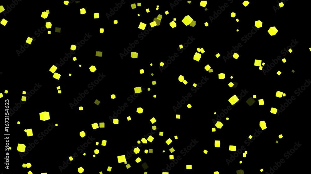 Poster abstract yellow cubes floating on black background animation.