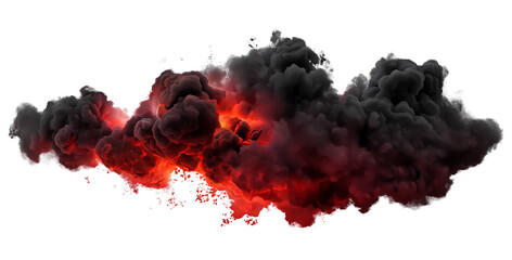 Dramatic Thunderstorm Cloud with Intense Red Lightning Strikes Illuminating the Dark Sky on transparent background, cutout