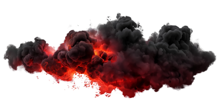 Dramatic Thunderstorm Cloud with Intense Red Lightning Strikes Illuminating the Dark Sky on transparent background, cutout