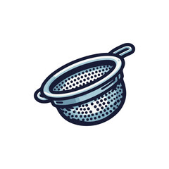 Close-up of a stainless steel kitchen colander with perforated design, isolated on white background
