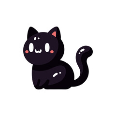 Cute black cat character with a playful expression, sitting against a white background