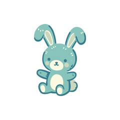 Cute blue rabbit plush toy sitting with a cheerful expression against a plain background