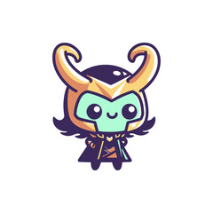 Cute cartoon character with horns in playful pose, set against a minimalistic white background