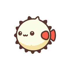 Cute cartoon pufferfish character with a smiling face, set against a simple white background
