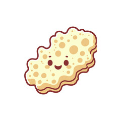 Cute cartoon sponge with a smiling face, set against a simple white background, ideal for children's products