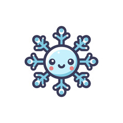 Cute cartoon snowflake character with a smiling face and decorative icy arms, ideal for winter themes