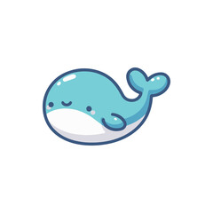 Cute cartoon whale swimming happily in a serene ocean, with soft waves and a clear sky