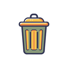 Colorful cartoon-style trash can with a lid, set against a minimalist white background