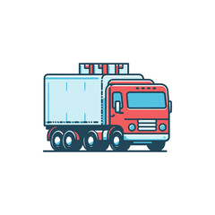 Colorful delivery truck with cargo boxes, parked on a street with a clear sky in the background