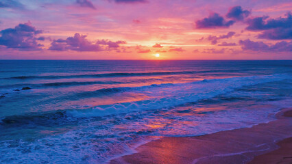 Fototapeta premium Ocean Sunset with Colorful Pink and Blue Clouds Over Dark Water