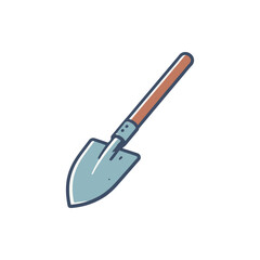 Illustration of a gardening shovel with a wooden handle, set against a clean, white background, ideal for gardening themes