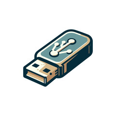 Illustration of a USB flash drive showcasing its connectivity design, isolated on a clean background