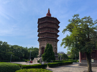 Wenfeng Pagoda, a Buddhist pagoda notable for inverted shape at historical Tianning Temple built...