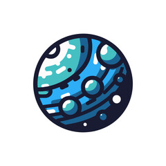 Colorful illustration of a stylized planet with rings and moons against a white background