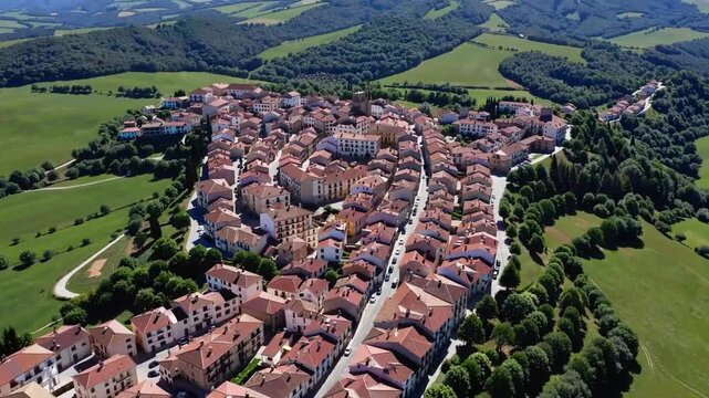 Aerial Perspective of the Picturesque Town of Amaiur-Maya Located in the Municipality of Valle de Baztan