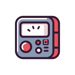 Colorful illustration of a vintage sound level meter with buttons and dials, set against a plain background