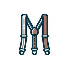 Colorful illustration of letter M formed by suspenders, showcasing a playful design suitable for fashion