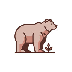 Stylized illustration of a bear standing beside a small plant in a minimalist setting